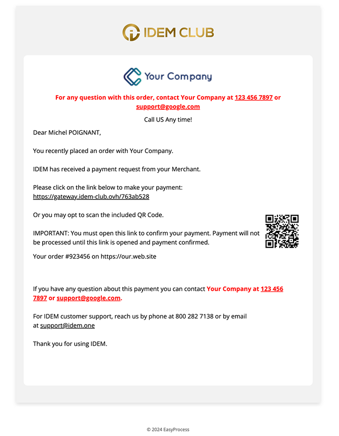 Payment Request Notification E-mail